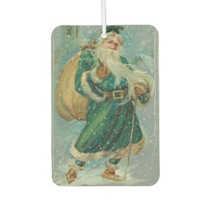 Christmas Greetings-Retro Santa Claus Postcard Car Air Freshener