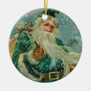 Christmas Greetings-Retro Santa Claus Postcard Ceramic Ornament