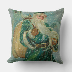 Christmas Greetings-Retro Santa Claus Postcard Cushion