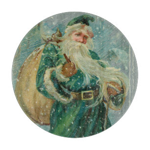Christmas Greetings-Retro Santa Claus Postcard Cutting Board