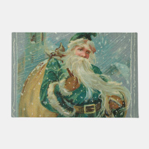 Christmas Greetings-Retro Santa Claus Postcard Doormat