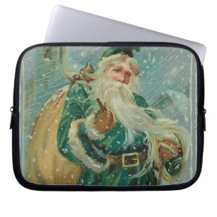 Christmas Greetings-Retro Santa Claus Postcard Laptop Sleeve