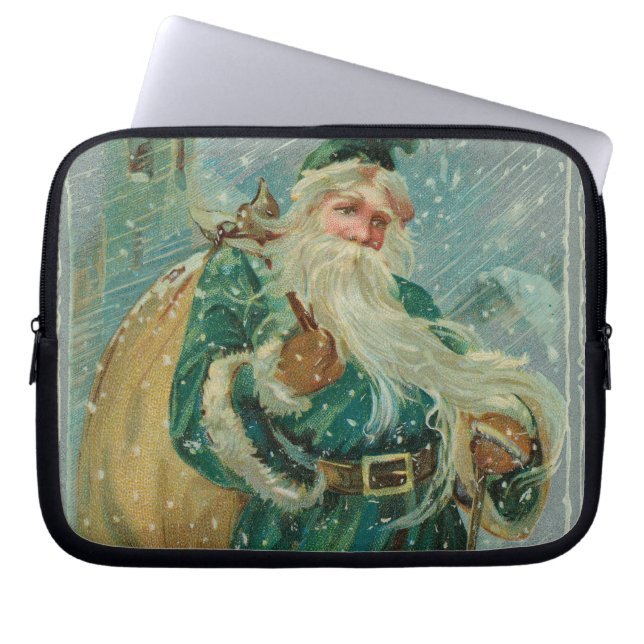 Christmas Greetings-Retro Santa Claus Postcard Laptop Sleeve (Front)