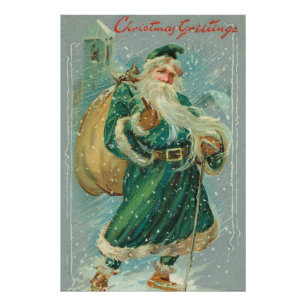 Christmas Greetings-Retro Santa Claus Postcard Photo Print