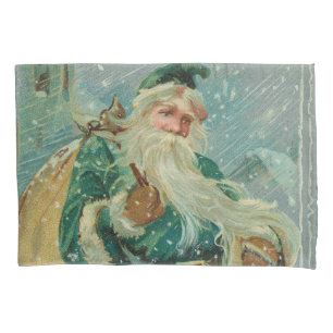 Christmas Greetings-Retro Santa Claus Postcard Pillowcase