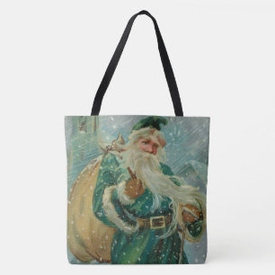 Christmas Greetings-Retro Santa Claus Postcard Tote Bag