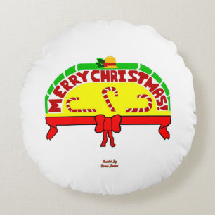 Christmas Greetings Round Throw Pillow