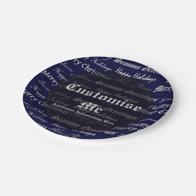 Christmas Greetings (Silver) Paper Plate (Angled)