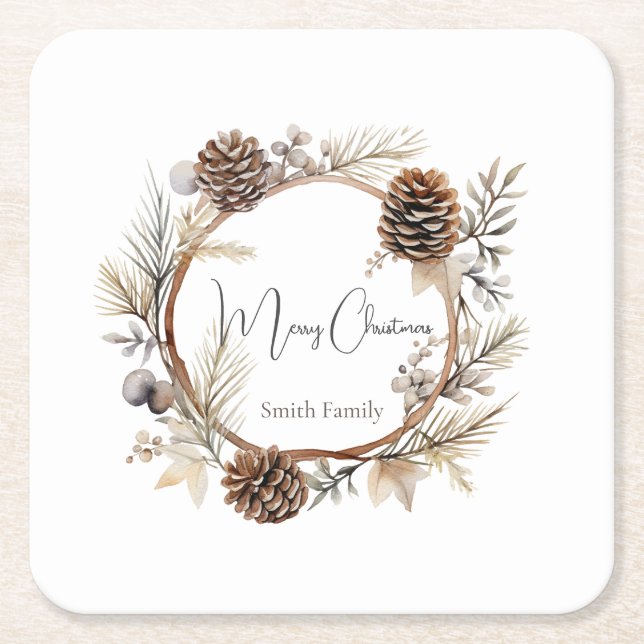Christmas Greetings  Square Paper Coaster (Front)