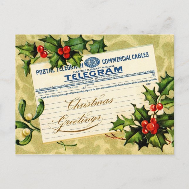 Christmas Greetings Telegram Mail Holiday Postcard (Front)