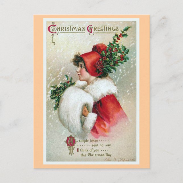 "Christmas Greetings" Vintage Holiday Postcard (Front)