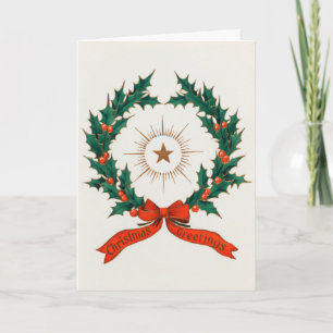 Christmas Greetings with holly wreath and the star Holiday Card