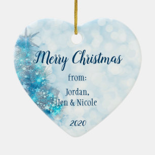 Christmas Greetings with Your Photo Blue Tree Ceramic Ornament
