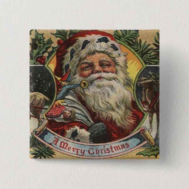 Christmas GreetingSanta and Reindeer 15 Cm Square Badge (Front)
