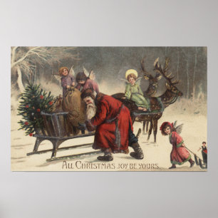 Christmas GreetingSanta and Sleigh Poster
