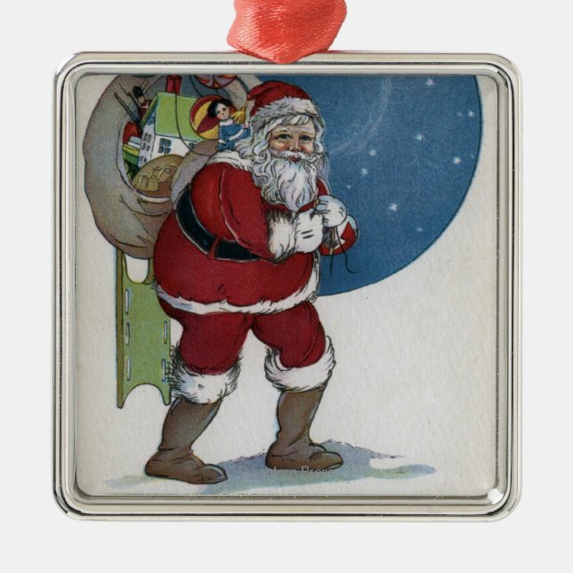 Christmas GreetingSanta Carrying Gifts Metal Ornament (Front)