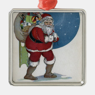 Christmas GreetingSanta Carrying Gifts Metal Ornament