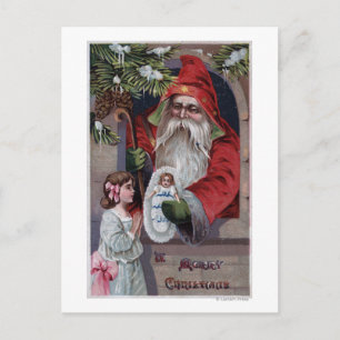 Christmas GreetingSanta Giving Doll Holiday Postcard