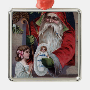Christmas GreetingSanta Giving Doll Metal Ornament