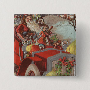 Christmas GreetingSanta in Car 15 Cm Square Badge