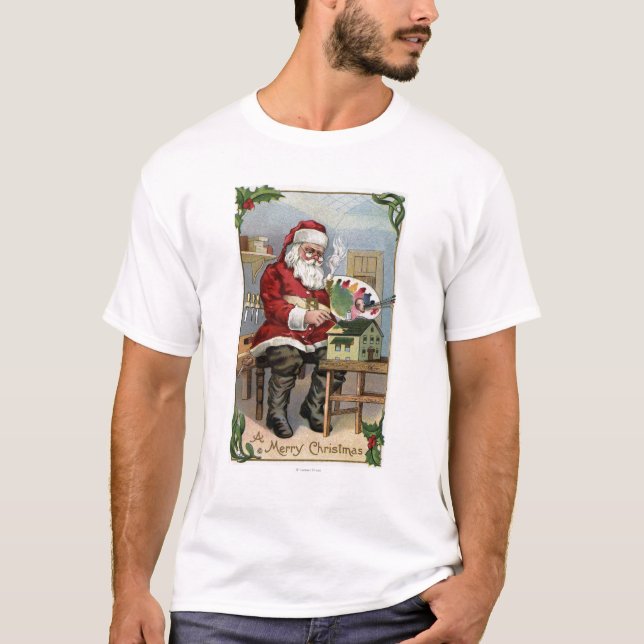 Christmas GreetingSanta Painting T-Shirt (Front)