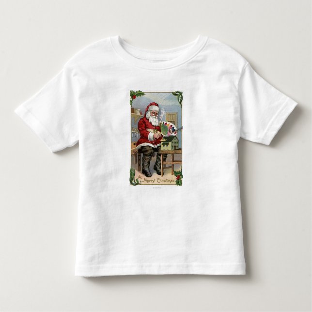 Christmas GreetingSanta Painting Toddler T-Shirt (Front)