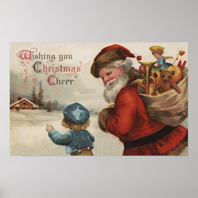 Christmas GreetingSanta Talking with Boy Poster (Front)