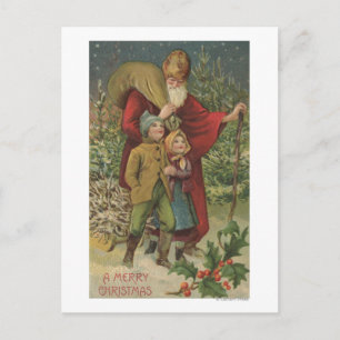 Christmas GreetingSanta Walking with Kids Holiday Postcard