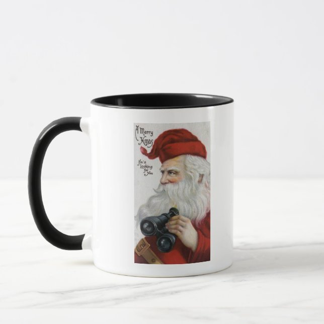 Christmas GreetingSanta with Binoculars Mug (Left)
