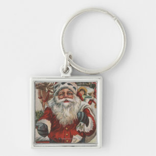 Christmas GreetingSanta with Deer and Kids Key Ring