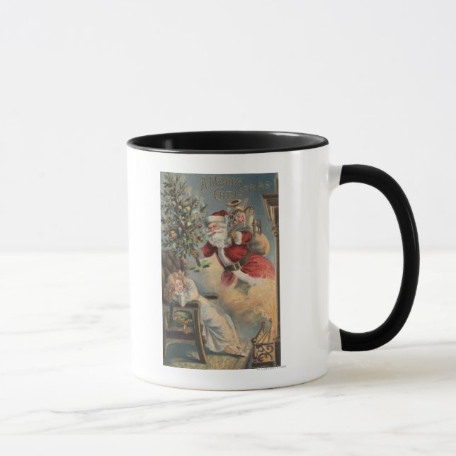 Christmas GreetingSanta with Tree and Gifts Mug (Right)