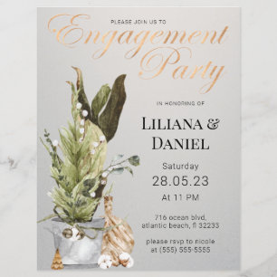 Christmas Grey & Gold Engagement Party Invitation