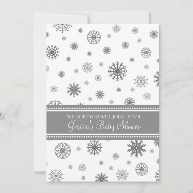 Christmas Grey Snowflake Custom Baby Shower Invitation (Front)