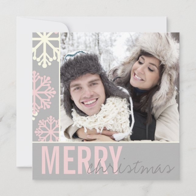 Christmas Grey Snowflake Photo Holiday Card (Front)