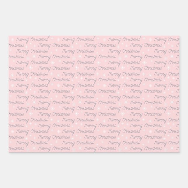 Christmas grey white pink silver simple elegant wrapping paper sheet (Front)