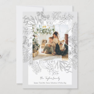 Christmas Grey Winter Foliage Photo Frame Holiday Card