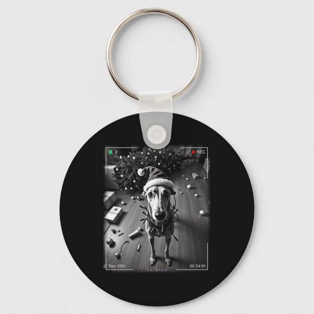 Christmas Greyhound Caught On Camera  Key Ring (Front)