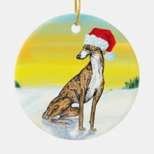christmas greyhound ceramic ornament