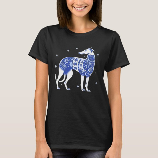 Christmas Greyhound Dog Wearing an Ugly Sweater Bl (Front)