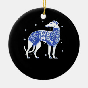 Christmas Greyhound Dog Wearing an Ugly Sweater Bl Ceramic Ornament