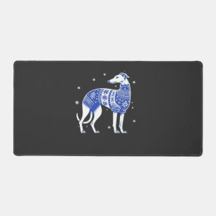 Christmas Greyhound Dog Wearing an Ugly Sweater Bl Desk Mat