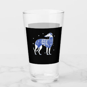 Christmas Greyhound Dog Wearing an Ugly Sweater Bl Glass