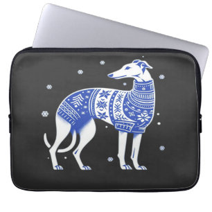 Christmas Greyhound Dog Wearing an Ugly Sweater Bl Laptop Sleeve
