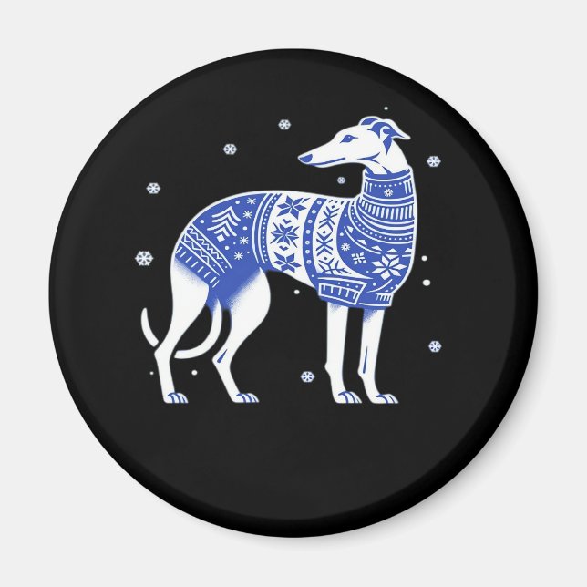 Christmas Greyhound Dog Wearing an Ugly Sweater Bl Magnet (Front)