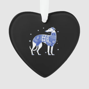 Christmas Greyhound Dog Wearing an Ugly Sweater Bl Ornament