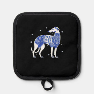 Christmas Greyhound Dog Wearing an Ugly Sweater Bl Pot Holder