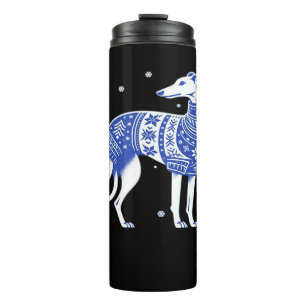 Christmas Greyhound Dog Wearing an Ugly Sweater Bl Thermal Tumbler
