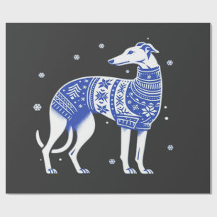 Christmas Greyhound Dog Wearing an Ugly Sweater Bl Wrapping Paper