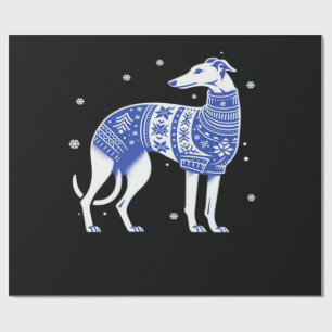 Christmas Greyhound Dog Wearing an Ugly Sweater Bl Wrapping Paper