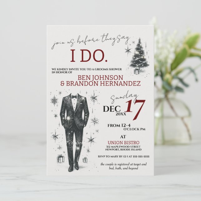 Christmas Grooms Shower Invitation (Standing Front)